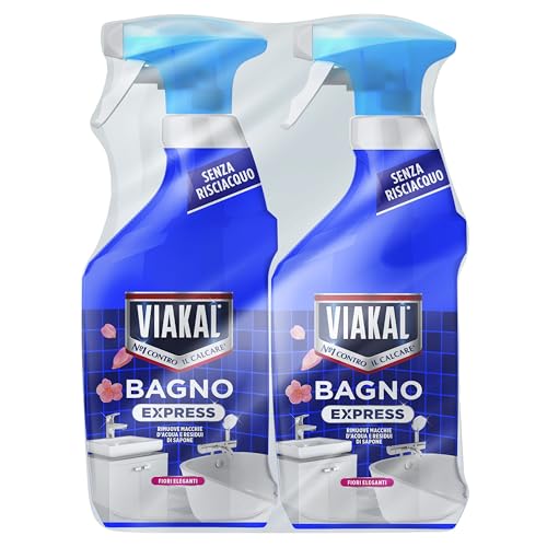 Viakal Bagno Express Spray, Fiori Eleganti 1440ml, Senza Risciacquo, Rimuove il calcare in una sola passata, 2 Pezzi