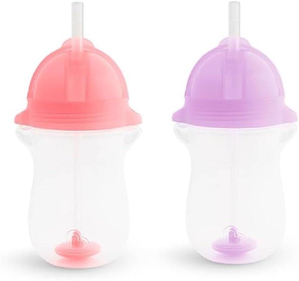 Click Lock Tip & Sip Straw Cup Set| Baby & Toddler Sippy Cups with Straw| BPA Free Non Spill Cup| Dishwasher Safe Baby Straw Cup| Weighted Straw Childrens Cups|10oz/296ml| 2 Pack| Pink/Purple