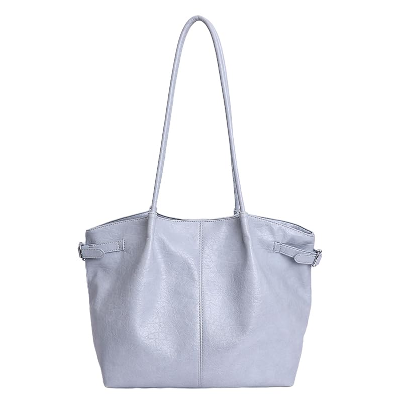 Bolsos de mano para mujer, bolso de hombro de PU suave, bolso de moda sólido, gran capacidad, para escuela, viajes, compras, uso diario (azul)