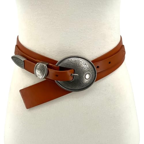 1 1/2" Wide Western Cowgirl Waist Silver Engraving Floral Bull Buckle Boho Concho Cowhide Full Grain Leather Belt4