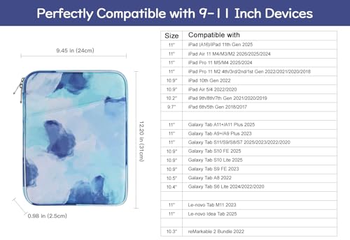 Image of Dadanism 9-11 inch Tablet Sleeve Bag Carrying Case for iPad (A16) 11th Gen 11 inch, iPad 10th Gen 10.9 inch Air 5 /4, iPad Air M4 /Pro 11 inch, iPad 9 /8 /7th, Galaxy Tab A11+ Plus 11 inch, Remarkable 2 10.3 inch,Graffiti Blue