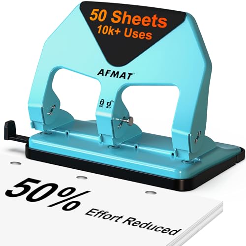 AFMAT 3 Hole Punch Heavy Duty, 50-Sheet Three Hole Punch,...