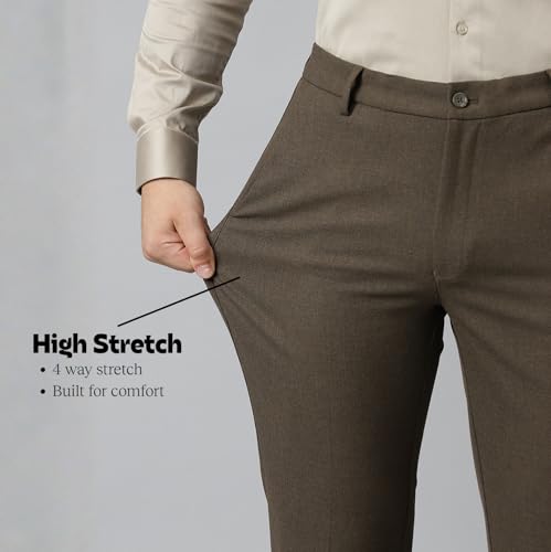 Image of SUBTRACT Men 4 Way Stretch Wrinkle Free Slim Fit Formal Trouser in with 2 Inch Flexible Waistband | Men's Trousers for Office Or Party