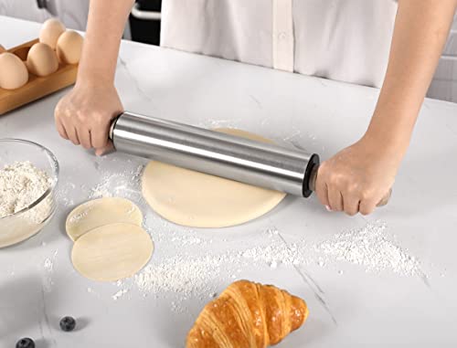 Amber & Sean KT-RP-SS-W Rolling Pin With Wooden Handle,9.6Inch Stainless Steel Roller, Rolling Pins For Baking,Which Can Be Used To Make Pizza, Pie Crust, Cookies, Pastry,Sugar,Pasta And Other Dough.By Amber&Sean thumb #4