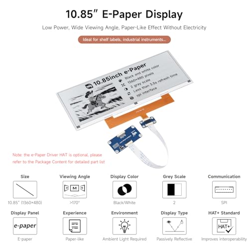 Écran e-Paper 10.85" remède antireflet et basse consommation 1360×480 pour Raspberry Pi - 3
