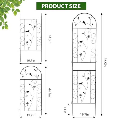 Treillis de jardin en fer noir arqué avec structure renforcée anti-intempéries