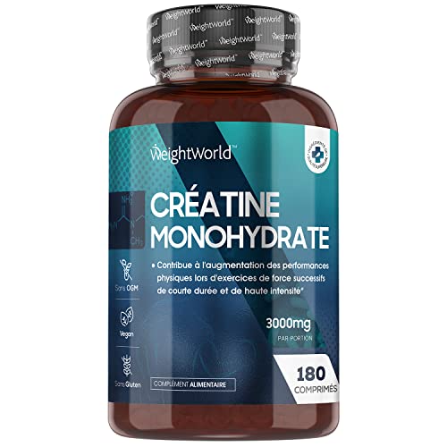 Créatine Monohydrate 3000mg Vegan - 180 Comprimés de Créatine Monohydrate en Poudre (2 Mois) - Augmente les Performances Physiques - Sans Gluten et Sans Lactose - Pour les Sportifs et les Athlètes Cover