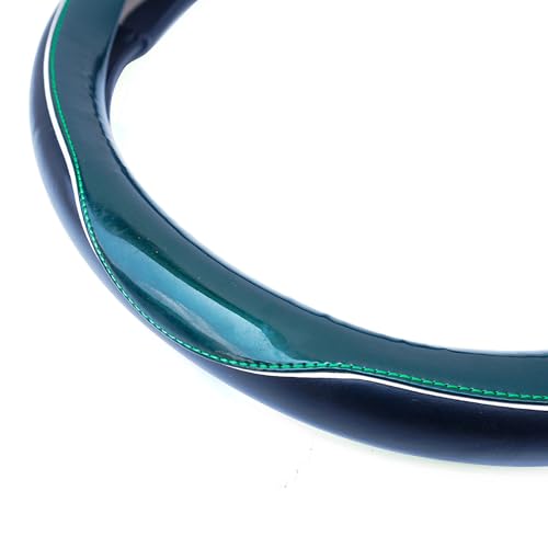 Image of NIKAVI Fashion Steering Wheel Cover - Green Color | Size - Medium | Diameter 38 cm | O-Type | Car Steering Wheel Protector, Anti-Slip, Stylish Leather Finish Grip Cover for Round Steering Wheels
