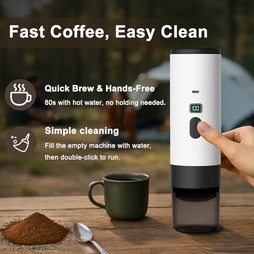 Image of Portable Espresso Maker, 15-Bar Travel Coffee Machine with 7800mAh Battery, Self-Heating, Compatible with Ground Coffee & NS Capsules for Camping /RV /Office /Hiking