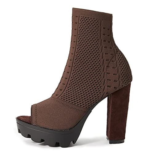 Betastella Women's Platform Chunky Peep Toe Summer Booties High Block Heel Stretch Ankle Boots Sandals2