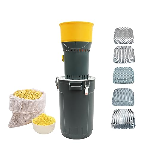 Molino de cereales eléctrico de 1000 W, molino de granos con 5 taamis, molino de maíz trigo arroz soja, depósito 25 L, asa de transporte, para uso doméstico y agrícola profesional, trituradora para