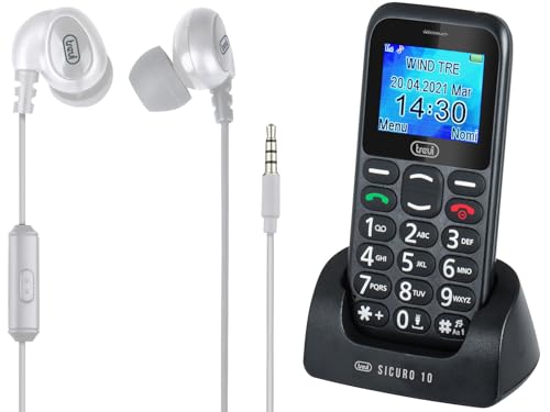 Trevi Sicuro 10   Teléfono móvil para Personas Mayores con Botones Grandes + Auriculares con Cable HMP 696 M Blanco Pantalla LCD de 1,77 Pulgadas para Personas Mayores con función SOS, repetición de