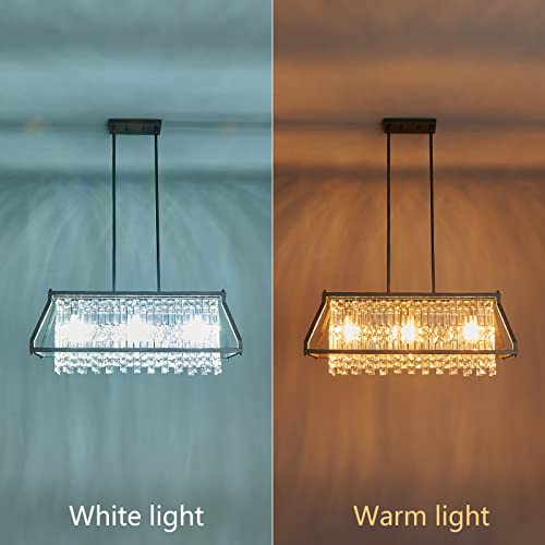 Image of LMQNINE Chandeliers for Dining Room, 3-Light Trapezoidal Industrial Dining Room Light Fixture Farmhouse Chandelier Crystal Pendant Lights Kitchen Island Living Room (Black 30.7 inch)
