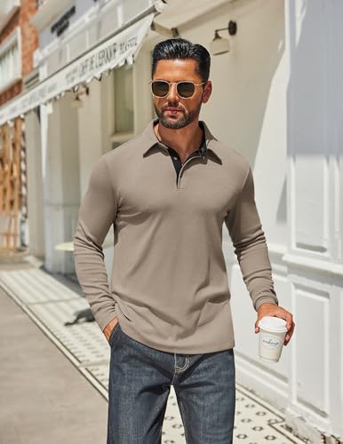 COOFANDY Mens Long Sleeve Polo Shirts Classic Casual Button Polo Tee Lightweight Collared Golf Shirt2