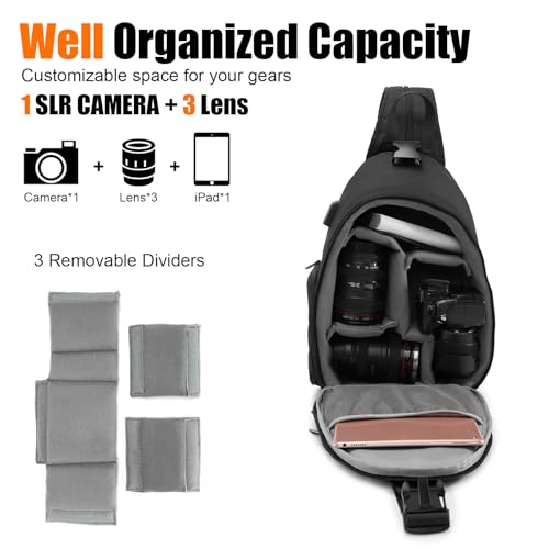 Image of Cwatcun Sling Bag, Crossbody Case for DSLR SLR Canon Nikon Sony Mirrorless Cameras - Photography Backpack for Photographers