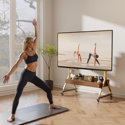 Image of AnywaysWood TV Cart Rolling TV Stand with Wheels for Most 40-75 inch TVs up to 300lbs Height Adjustable, Tilting, Tall Heavy Duty TV Stand with 2 Drawers Power Strip, for Living Room