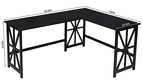 Greenforest Large L Shaped Computer Desk,63.8 X 50 Inch Corner Computer Gaming Desk For Home Office Industrial Heavy Duty Workstation, Black #TOP5