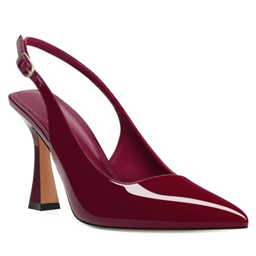 Slingback Kitten Heels for Women Pointed Toe Vintage Stiletto Sexy Pumps Buckle Straps Slip on Flare High Heeled Sandals Work Dressy Shoes - Main Image