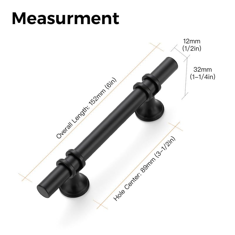 Ravinte 15 Furniture Handles Cabinet Handles for Cabinets Kitchen Cabinets Furniture with Round Base Drawer Handles 89 mm Black - Image 3