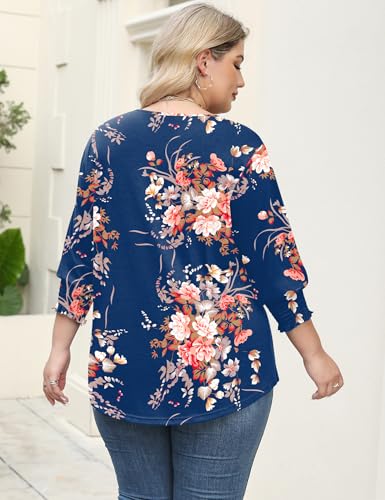 Rapbin Womens Plus Size Tops 3/4 Sleeve Blouses Shirts Casual V Neck Loose Tunic Tops 1X-5X