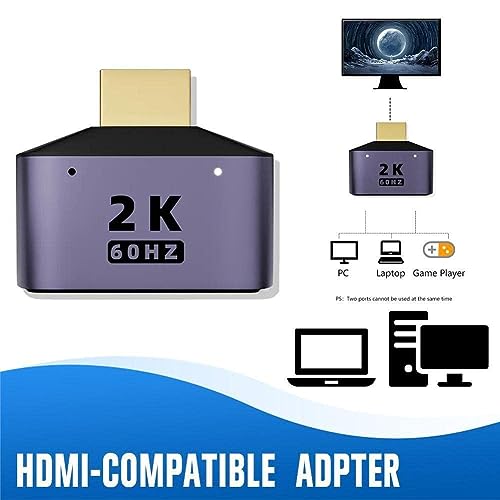 Image of Etzin HDMI 1 in 2 Out Splitter Adapter 2K@60hz hdmi 2 in 1 HD Display Bi-Directional Selector Switcher 1 Male to 2 Female Connector,with LED Light-EPL-1068TC.