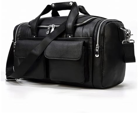 Men&#39;s Travel Bag Leather Cylinder Tote Cowhide Fashion Gym Bag Shoulder Crossbody Bag