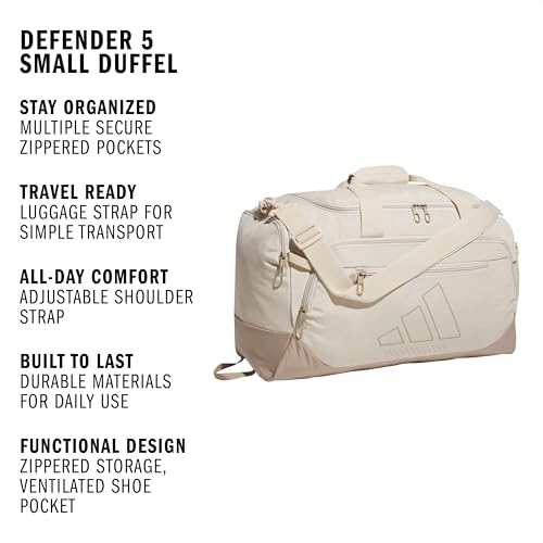 Image of adidas Defender 5 Duffel Bag for Sports, Gym and Travel, Crystal Linen Beige /Trace Khaki, OSFA