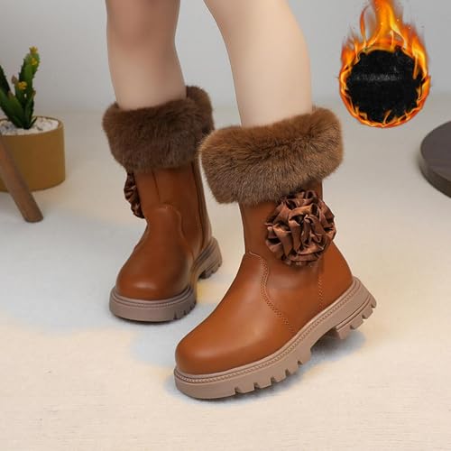 Girls Fall Winter Shaggy Faux Fur Boots Comfortable Side Zipper Chelsea Boots Fashion Floral Patchwork Booties2