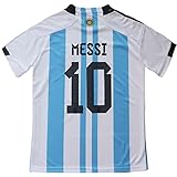 LeenBD 2022 Argentina #10 Leo Messi Home Soccer Jersey Sports Fan Apparel Jersey Tshirt Shorts for Men Adult Sizes (Messi White,L)