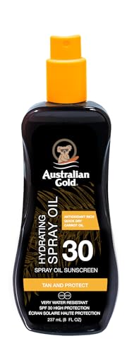 Australian Gold SPF 30 Carrot Intensifier Oil Spray | Neue Formel | Bräunungsbeschleuniger | Nährende Inhaltsstoffe mit Vitamin C, Aloe Vera & Karottenöl für eine tiefere Bräune | 237ml