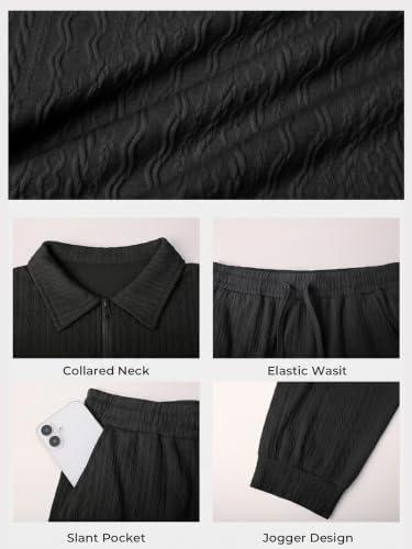Haloumoning Boys 2 Piece Outfits Quarter Zip Polo Shirts and Pant Sets - 5