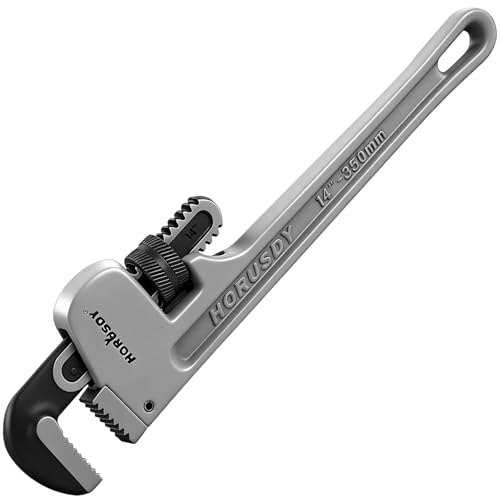 Image of HORUSDY Pipe Wrench 14-Inch, Aluminum Heavy Duty Adjustable Straight Plumbing Pipe Wrench, 350mm, 1 /2 inch-1-1 /2 inch Capacity, Lightweight Gray Tool with Strong Grip for Pros, Maintenance & DIY