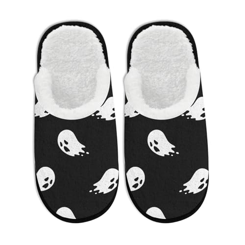 Halloween Travel Slippers for Women Men Funny Pumpkin Ghost Spooky Spider Web Skeleton Bat Skull Witch Slipper Winter Slip on Cozy Memory Foam House Shoes School Supplies Gifts