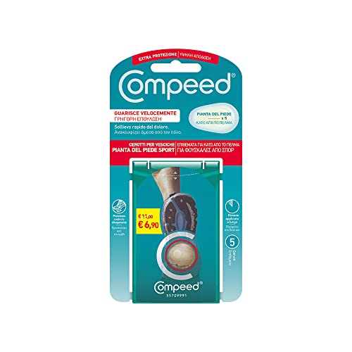 COMPEED 5 parches para ampollas bajo la planta del pie, de larga duración y curación rápida