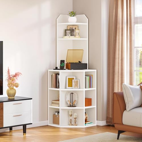 YITAHOME Corner Shelf with USB Ports & Outlets, Modern Corner