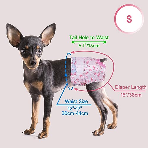 Pet Soft Disposable Dog Diapers - Female Dog Diapers with Adjustable Foam Tail Hole, Ultra Protection Puppy & Cat Diapers Wetness Indicator for Dogs in Heat or Incontinence, 50pcs (S,Red)