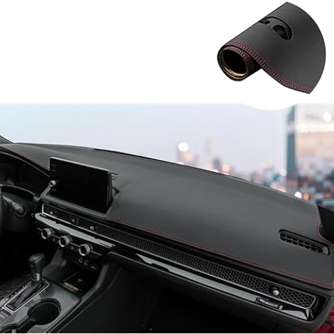 Rifoda Dash Cover Mat Fit for Honda Civic 2022 2023 2024 Leather Material Nonslip Dashboard Protector for 11th Gen Civic Sunshade No Glare Cover pad Red Stitching Cover