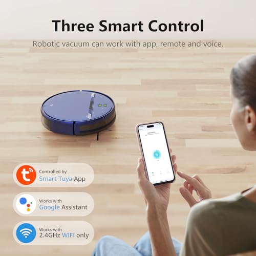 Image of Robot Vacuum Cleaner, Smart Robotic Vacuum Wi-Fi Connected, App Control, Compatible with Alexa and Google Assistant, Automatic Self-Charging Robot Vacuum Perfect for Pet Hair, Carpets and Hard Floors