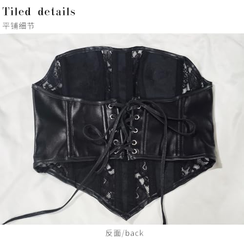 YngChoi Espartilho feminino preto de couro PU com alças sexy gallus são top bustiê ajustável, Preto,