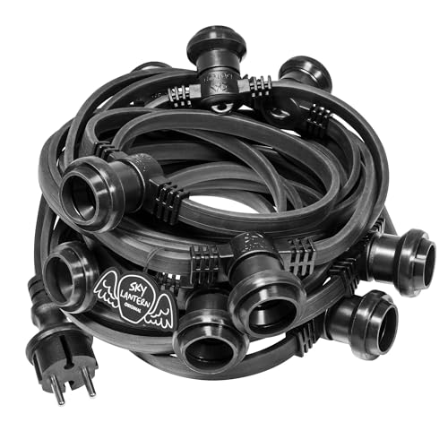 SKYLANTERN® Catenaria 10M 10 Portalampada E27 IP65 Nera Prolungabile - Catena Luminosa Esterno per Giardino Matrimonio Terrazza - Luci da Esterno Professionali (Lampade Non Incluse)