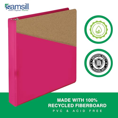 Image of Samsill Durable 1 Inch Binder, D Ring Binder, Customizable Clear View Cover, Magenta, Holds 225 Pages