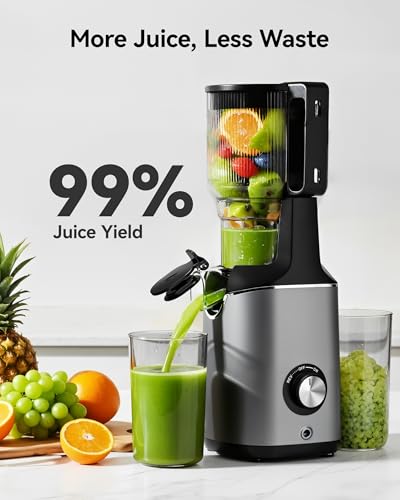 Image of Cold Press Juicer Machines,EUHOMY 5.8 inch Wide Feed Chute,Slow Masticating Juicer for Whole Vegetables and Fruits,99.6% High Juice Yield,Easy to clean, Juicer Machines with BPA Free