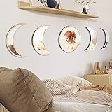 5 Pieces Moon Phase Mirror Set, Crescent Moon Mirror Wall Decor Bedroom, Bohemian Natural...