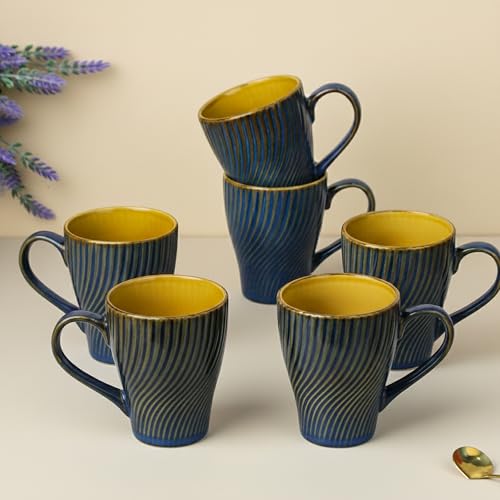Image of The Earth Store Blue Fusion Wave Coffee Mug - 300ML Ceramic Coffee Mugs Set of 6 | Microwave & Dishwasher Safe Mugs for Gift | Home | Office | Restaurant | Daily Use Tea Mug