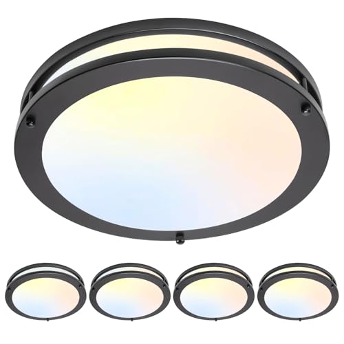 Image of Black Flush Mount Ceiling Light - 4 Pack 24W 3000K /3500K /4000K /5000K /6000K Dimmable 10 Inch Led Ceiling Light Fixture for Bedroom Bathroom Kitchen Hallway (4, Black, 10 Inch)