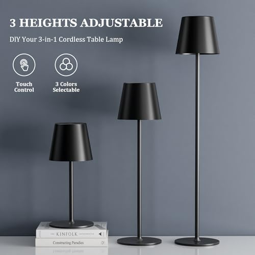 Image of Kakanuo 20 inch Cordless Table Lamp Rechargeable Black - 2 Pack 5000mAH Battery Operated Lamp for Counter, 3 Color Stepless Dimming Wireless Lamp for Dining Kitchen, Outdoor Patio, Touch Control