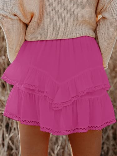 Image of Aoudery Flowy Shorts for Women Casual Boho Ruffle Tiered Skorts High Waist Mini Skirts Golf Tennis Crochet Shorts