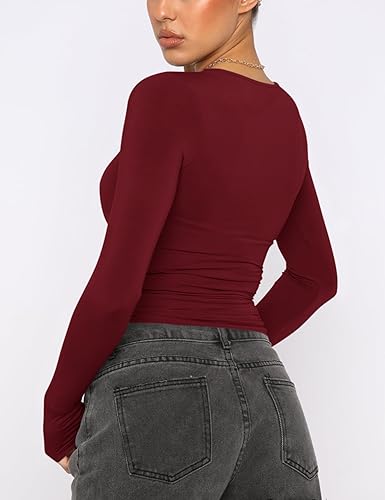 Image of AKEWEI Long Sleeve Crop Tops for Women 2 Pack Fall Going Out Outfits Cute Tight Basic Tees Shirt