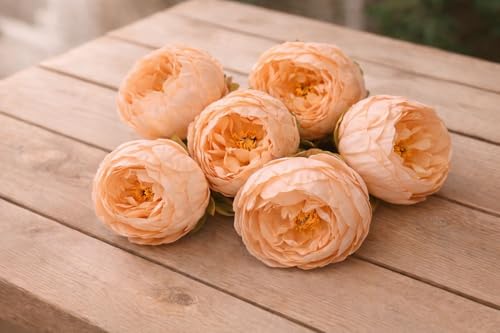 Image of SATYAM KRAFT 6 Pcs Artificial Fabric Rose Flower Heads | Handmade Peony Style Flowers for DIY Crafting, Gift Packing, Bouquet Making, Wedding, Home & Event Decoration (Peach, 8 cm)