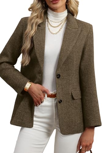 ELLEVEN Wool Blend Tweed Blazers for Women Boyfriend Herringbone Fall